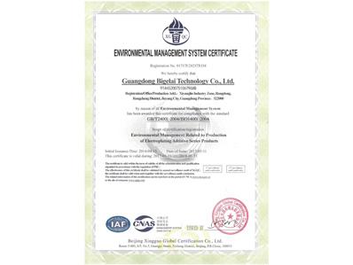 比格莱环境管理体系认证证书（英文）